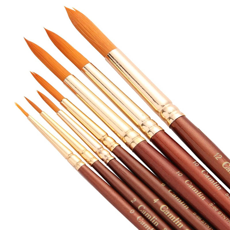 Camel Paint Brush Series 66 - Round Synthetic Gold, Set of 7 