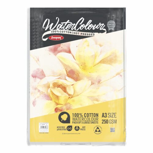 Anupam 100% Cotton Water Colour Paper (Hot Press Loose Sheets) – 250GSM A3
