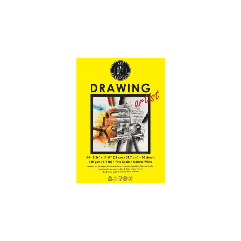 ART ESSENTIALS Drawing Artist A4 (21 cm x 29.7 cm) Natural White Fine Grain 180 GSM Paper