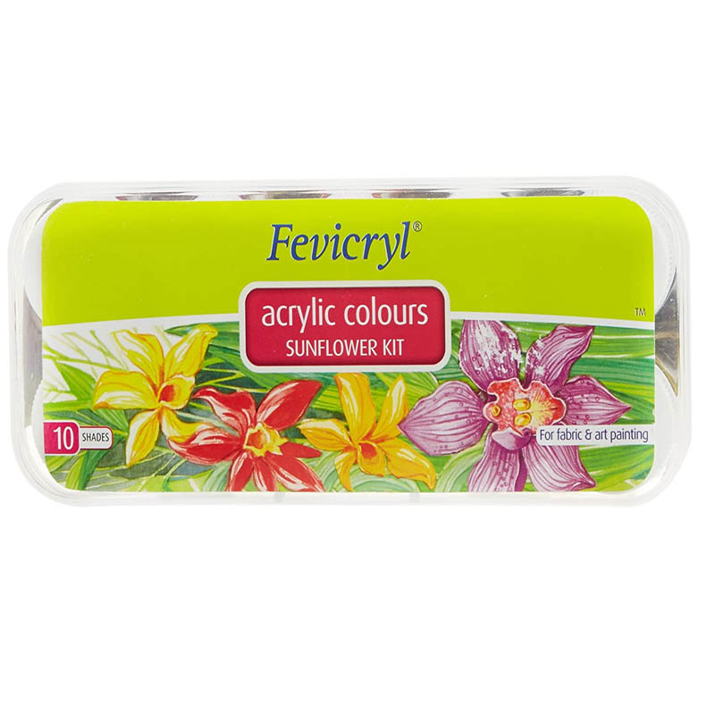 Fevicryl Acrylic Colours Sunflower Kit (10 Colours x 15 ml)