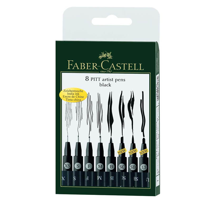 Faber-Castell Artist Pen Set - Pack of 8 (Black)
