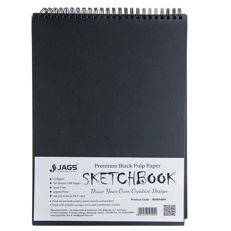 Jags Black Sketch Book A4 100Pgs 120Gsm JBSBA4BK