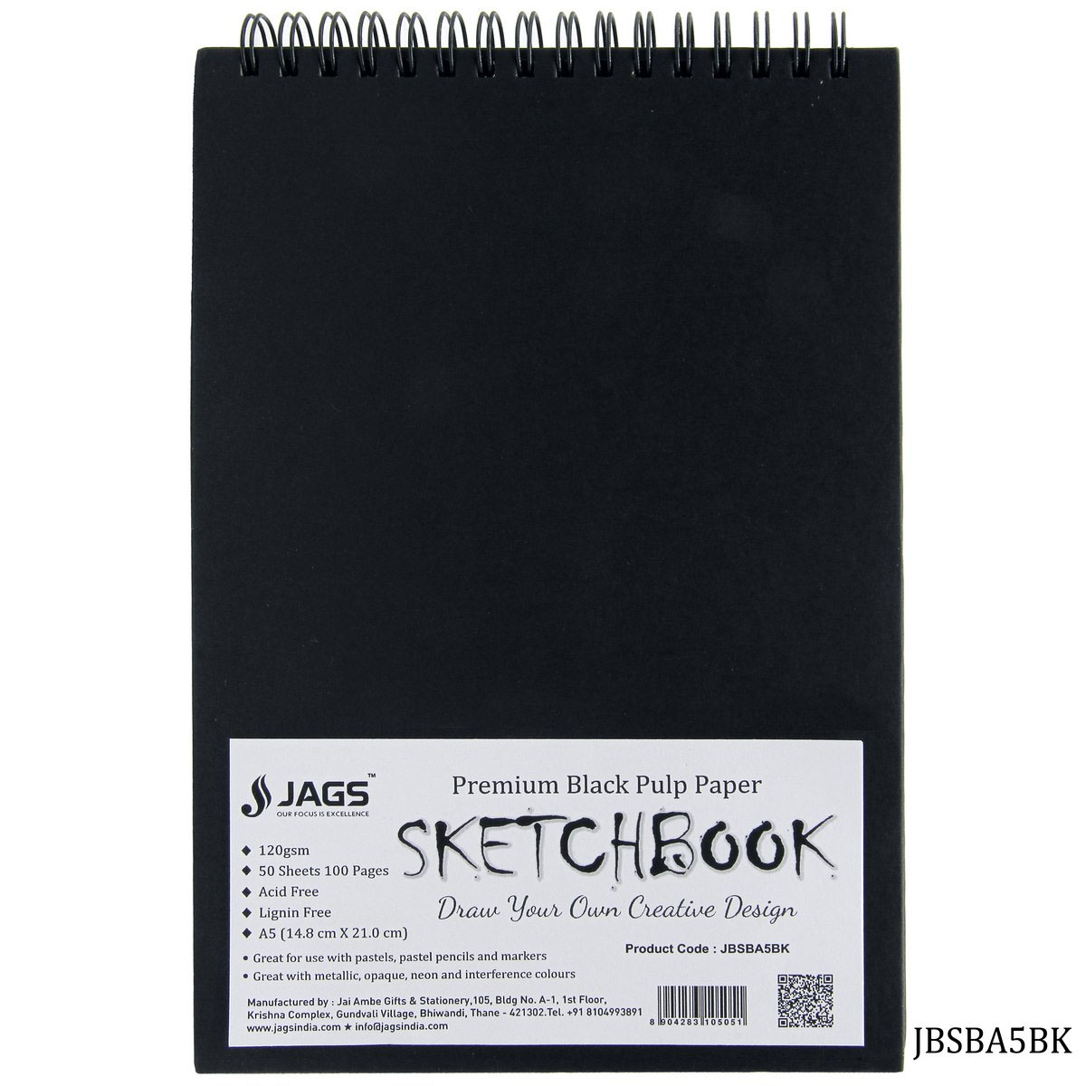 Jags Black Sketch Book A5 100Pgs 120Gsm JBSBA5BK