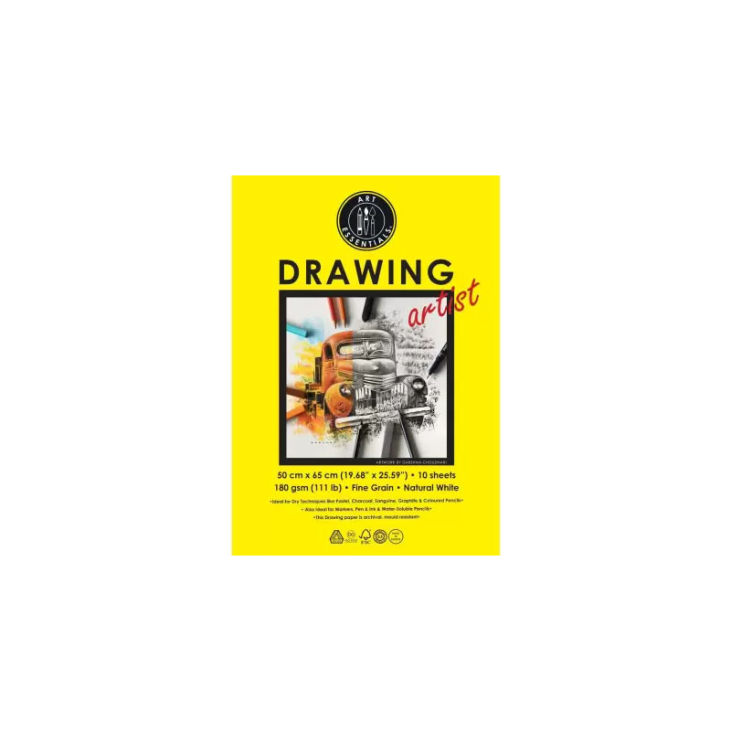 ART ESSENTIALS Drawing Artist (50 cm x 65 cm) Natural White Fine Grain 180 GSM Paper