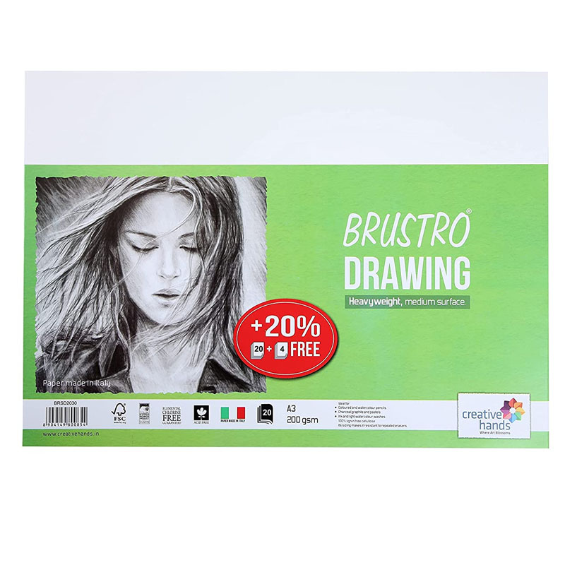 BRUSTRO Drawing Papers 200GSM A4 Pack of 20+4 sheets