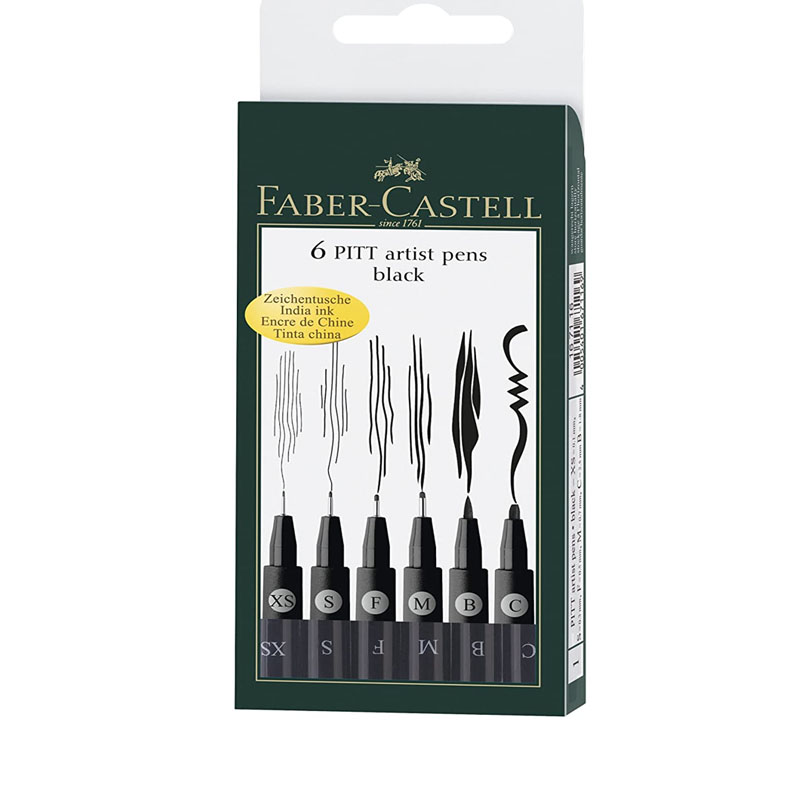  Click to open expanded view Faber-Castell Pitt Artist Pen Set Of 6 Pitt Pens Black (XS,S,F,M,B,C)