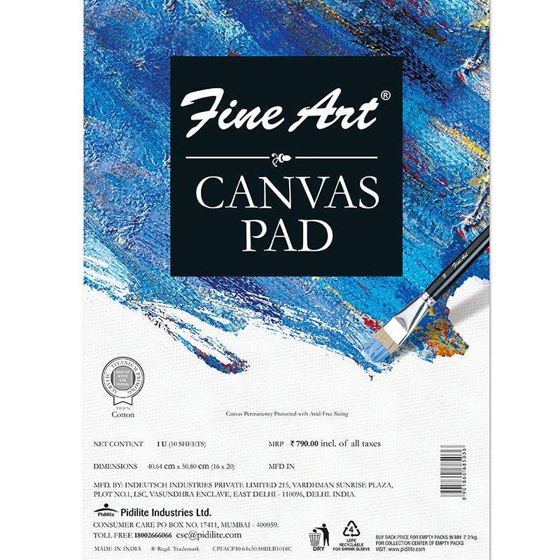 Pidilite Fevicryl Fine Art Canvas Pad, White (16 X 20) (1U - 10 Sheets) 