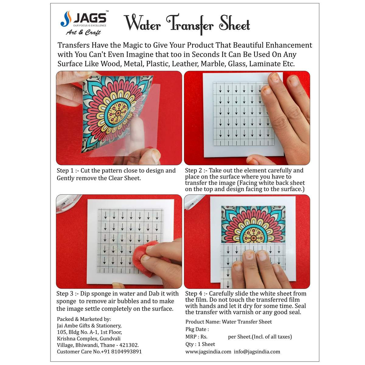 Jags Water Transfer Sheet Colorful Paisley JWTS02